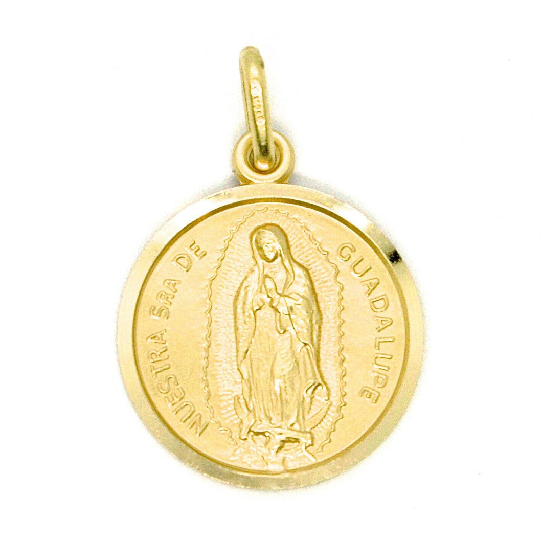 solid 18k yellow gold Senora Lady of Guadalupe, 17 mm, round medal pendant.