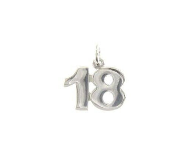 18k white gold number 18 eighteen small pendant charm, 0.4