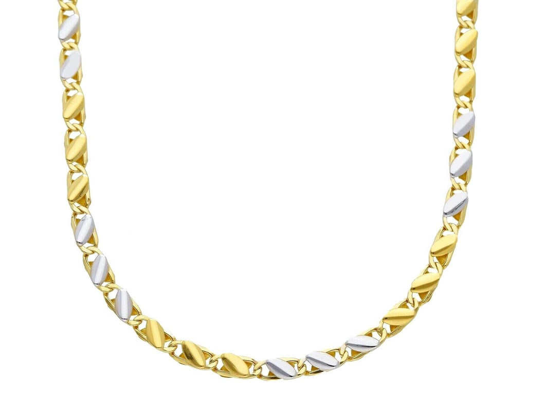 18K YELLOW WHITE GOLD CHAIN 3mm ALTERNATE 3+3 OVAL DOUBLE ROUNDED LINK 60cm 24
