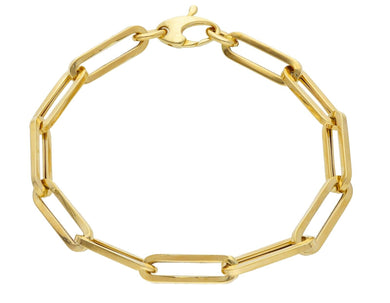 18K YELLOW GOLD BRACELET SQUARED OVAL PAPER CLIP 6x20mm, 7.1