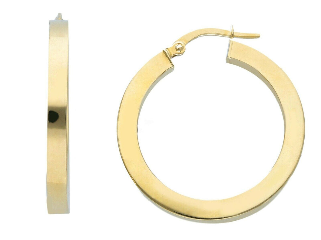 18K YELLOW GOLD CIRCLE EARRINGS DIAMETER 20 MM WITH SQUARE TUBE   MADE IN ITALY.