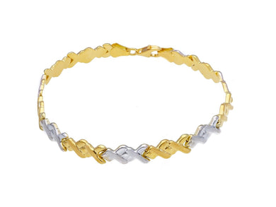 18K YELLOW WHITE GOLD FLAT WORKED ALTERNATE 5mm ONDULATE LINKS BRACELET, 7.5