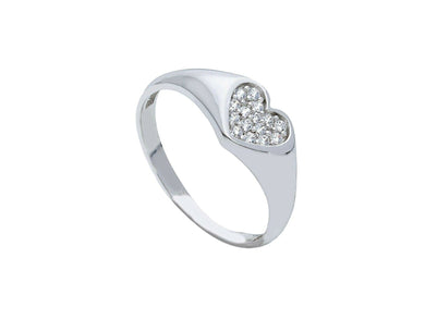 18k white gold band chevalier zirconia ring, central 9mm heart.