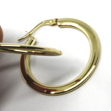 Load image into Gallery viewer, 18K YELLOW GOLD CIRCLE HOOPS 3x1mm, EARRINGS 26mm, DOUBLE FACE SMOOTH &amp; SATIN.
