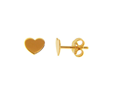 SOLID 18K YELLOW GOLD EARRINGS FLAT HEART, SHINY, SMOOTH, 8x6mm, MADE IN ITALY.