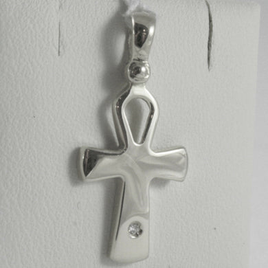 SOLID 18K WHITE GOLD CROSS, CROSS OF LIFE, ANKH, DIAMOND, 1.02 IN MADE IN ITALY.