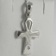 SOLID 18K WHITE GOLD CROSS, CROSS OF LIFE, ANKH, DIAMOND, 1.02 IN MADE IN ITALY.