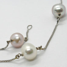 Load image into Gallery viewer, 18k white gold necklace, venetian chain alternate purple &amp; white pearls 8.5 mm.
