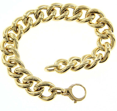 18K YELLOW GOLD BRACELET TUBULAR ROUNDED 12x14mm GOURMETTE OVAL LINKS 20cm 7.9