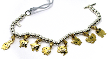 Load image into Gallery viewer, 925 STERLING SILVER 5mm SPHERES BRACELET 9K YELLOW GOLD PUPPIES ANIMALS PENDANTS.
