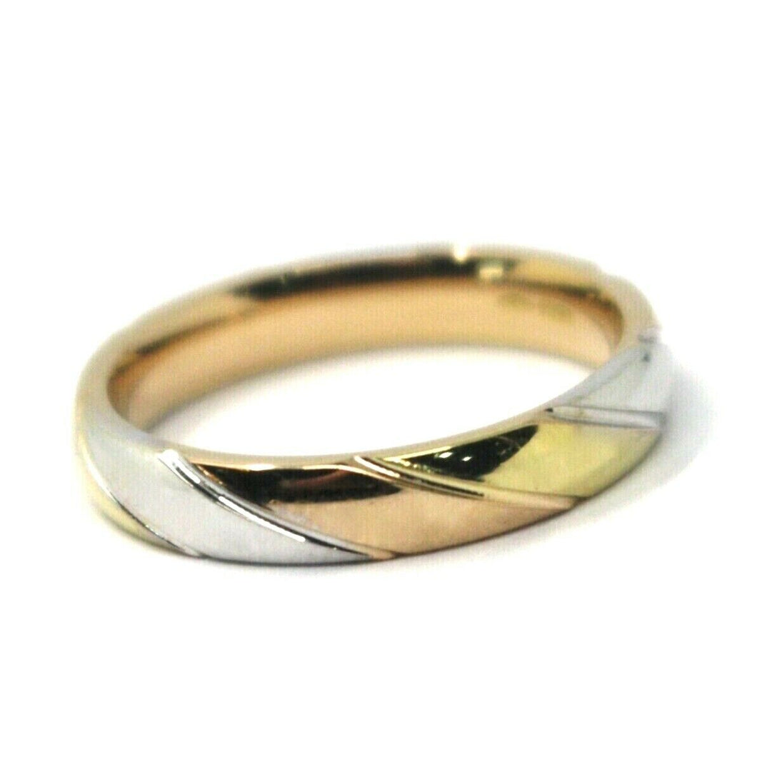 SOLID 18K YELLOW WHITE ROSE GOLD BAND RING, WOVEN, TWISTED, MADE IN ITALY.