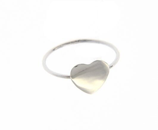 18k white gold flat heart love ring smooth, bright, luminous, made in Italy