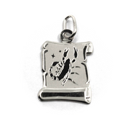 18k white gold parchment medal pendant 18mm zodiacal sign scorpio smooth & satin.