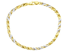 Load image into Gallery viewer, 18K YELLOW WHITE GOLD BRACELET 3mm ALTERNATE 3+3 OVAL DOUBLE ROUNDED LINK 7.5&quot;.
