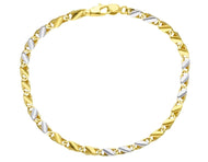 18K YELLOW WHITE GOLD BRACELET 3mm ALTERNATE 3+3 OVAL DOUBLE ROUNDED LINK 7.5