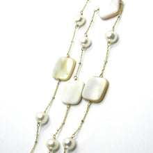 Load image into Gallery viewer, 18k yellow gold necklace, with alternate fw pearls and square mother of pearl
