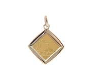 18K YELLOW WHITE GOLD RHOMBUS MEDAL 14mm PENDANT, BAPTISM CHRISTENING ITALY MADE.