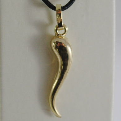 18K YELLOW GOLD ROUNDED LUCKY HORN CORNICELLO CHARM PENDANT SHINY 1.26 INCHES MADE IN ITALY.