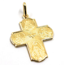 Load image into Gallery viewer, 18k yellow 4 way Cross &amp; Sacred Heart Miraculous Christopher Virgin Carmel medal.
