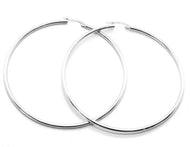 18k white gold round circle earrings diameter 60 mm, width 2 mm, made in Italy.