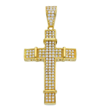 18K YELLOW GOLD CROSS WITH WHITE ROUND CUBIC ZIRCONIA MADE IN ITALY VERY SHINY.
