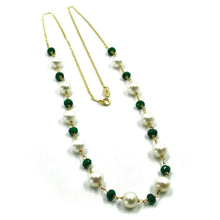 Load image into Gallery viewer, 18k yellow gold 18&quot; necklace, alternate green emerald &amp; white freshwater pearls
