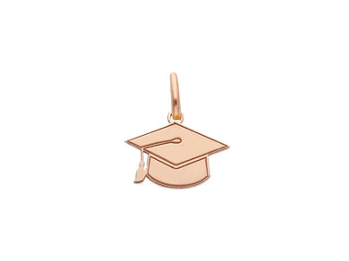 18k rose gold small 9mm square academic cap graduation hat flat smooth pendant.