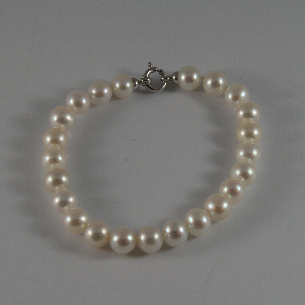 solid 18k white gold bracelet with freshwater white pearl made in Italy  7,48 in.