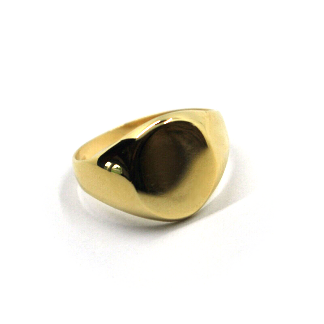 18K YELLOW GOLD BAND SIGNET MAN SOLID RING, 10x13mm OVAL SMOOTH FLAT CENTRAL