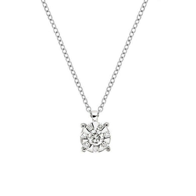 18k white gold Orsini necklace with diamond 0.17 and rolo chain made in Italy.
