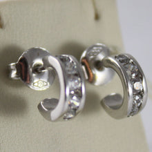 Load image into Gallery viewer, SOLID 18K WHITE GOLD CIRCLE EARRINGS WITH ZIRCONIA, DIAM 0.35&quot; MADE IN ITALY
