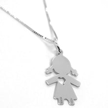 Load image into Gallery viewer, 18k white gold mini necklace, flat girl heart pendant 0.7&quot;, venetian chain 17.7&quot;
