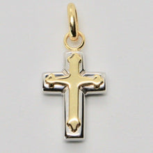 Load image into Gallery viewer, 18k white and yellow gold cross stylized very luster made in Italy 1 inches.
