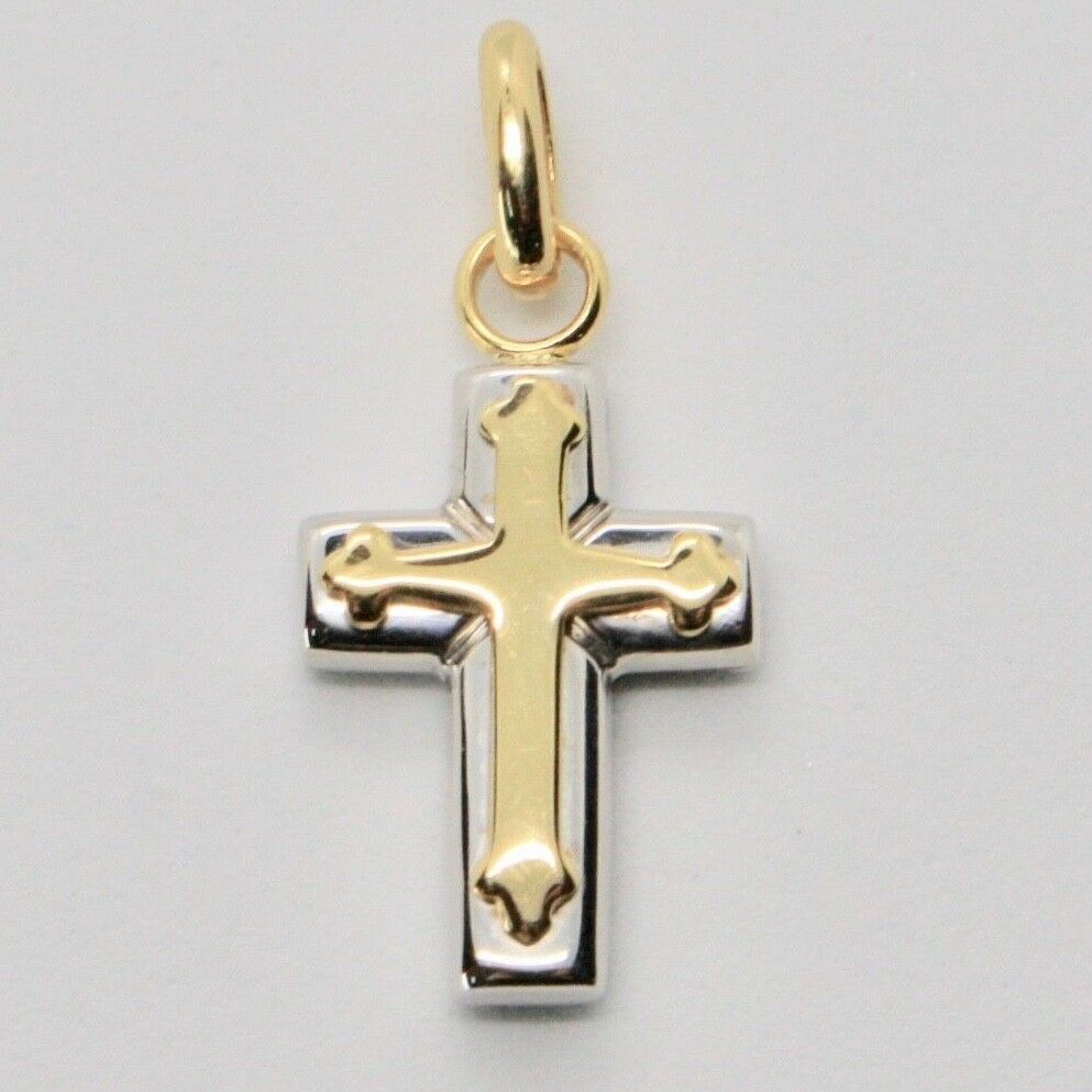 18k white and yellow gold cross stylized very luster made in Italy 1 inches.