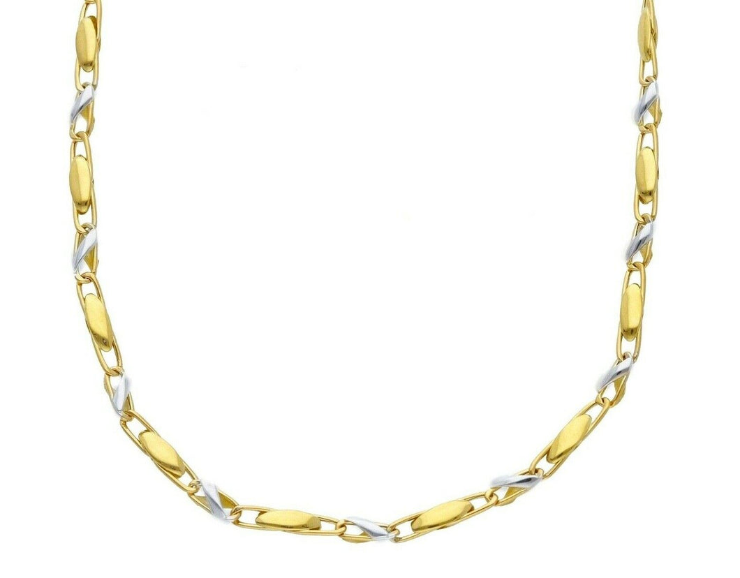 18K YELLOW WHITE GOLD CHAIN NECKLACE ALTERNATE 2mm ROUNDED OVAL TUBE LINKS, 20