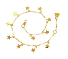 Load image into Gallery viewer, 18K YELLOW GOLD BRACELET 5mm FLAT STAR PENDANTS, SQUARE ROLO CHAIN, 7.3&quot;.
