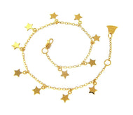 18K YELLOW GOLD BRACELET 5mm FLAT STAR PENDANTS, SQUARE ROLO CHAIN, 7.3