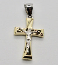 Load image into Gallery viewer, 18k yellow and white gold cross Jesus stylized very luster made in Italy 1.2 in.
