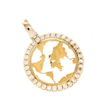 Load image into Gallery viewer, 18K YELLOW WHITE GOLD 18mm 0.7&quot; GLOBE EARTH WORLD MAP ZIRCONIA PENDANT, ITALY.
