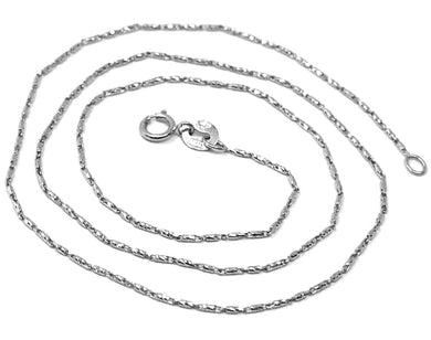 SOLID 18K WHITE GOLD FINELY WORKED TUBE CHAIN 20 INCHES, 1 MM, MADE IN ITALY.