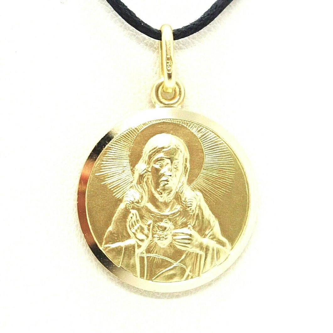 solid 18k yellow gold Sacred Heart of Jesus 13mm round medal, pendant
