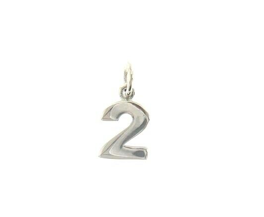 18k white gold number 2 two small pendant charm, 0.4
