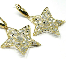 Load image into Gallery viewer, 18K YELLOW WHITE GOLD PENDANT EARRINGS ONDULATE WORKED STAR, SHINY, STRIPED.
