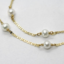 Load image into Gallery viewer, 18k yellow gold necklace, oval flat chain alternate with white mini pearls 4 mm
