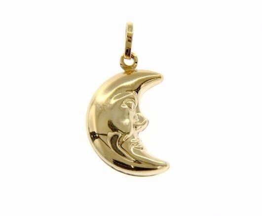 18K YELLOW GOLD ROUNDED HALF MOON PENDANT CHARM 26 MM SMOOTH MADE IN ITALY.