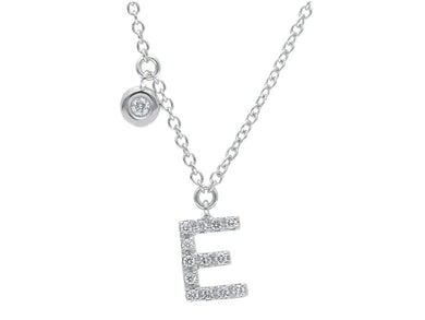 18k white gold necklace, pendant mini initial letter E, 0.7 cm, 0.3