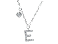 18k white gold necklace, pendant mini initial letter E, 0.7 cm, 0.3