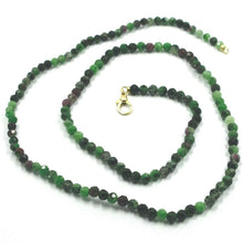 Load image into Gallery viewer, 18k yellow gold necklace 31.5&quot; faceted green zoisite and red ruby diameter 3.5mm.
