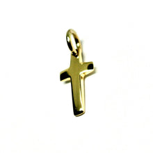 Load image into Gallery viewer, SOLID 18K YELLOW GOLD SMALL CROSS 16mm, ROUNDED SMOOTH 2.5mm THICK MADE IN ITALY.
