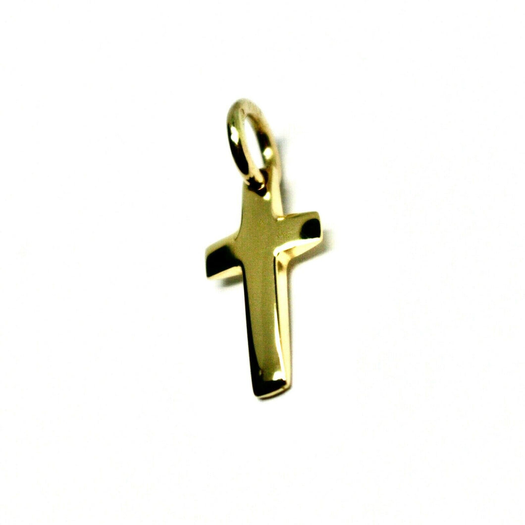 SOLID 18K YELLOW GOLD SMALL CROSS 16mm, ROUNDED SMOOTH 2.5mm THICK MADE IN ITALY.